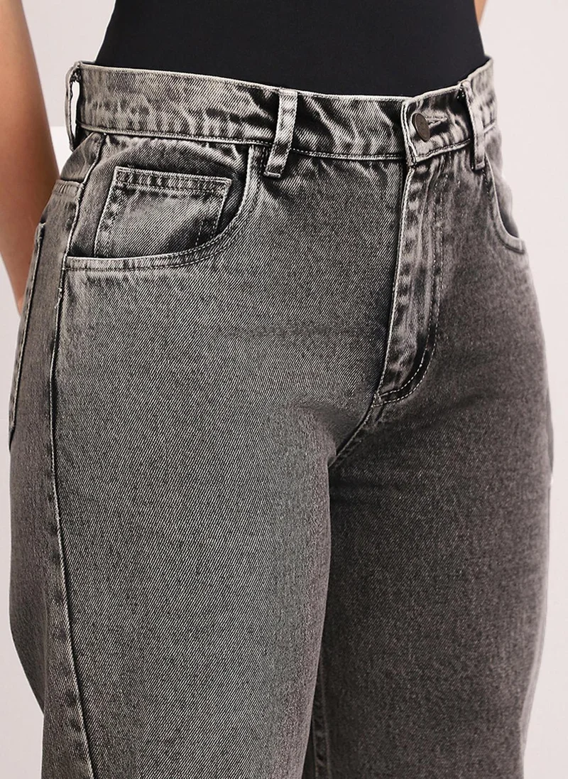 Urbano Fashion  Urbano Fashion Women's Light Grey High Rise Straight Fit Washed Jeans Non-Stretchable for Women | Best Price UAE